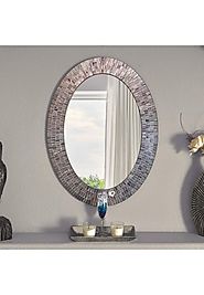 Bohemian Rhapsody Wall Mirror -Purple Rain - Glass Mosaic Decorative Wall Mirror, Silver Violet 32.5 x 24.5 in, Oval ...