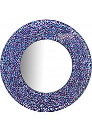DecorShore 24 Inch Round Wall Mirror Decorative Glass Mosaic Bathroom Mirror in Blue Purple - Decorshore
