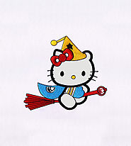 Broomstick Flying Hello Kitty Applique Embroidery Design | EMBMall