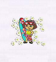 Beach Surfing Dora Embroidery Design | EMBMall