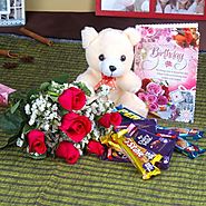 Send Birthday Roses with Assorted Chocolates and Teddy Bear Only For You Same Day Delivery - OyeGifts