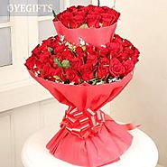 36 Red Roses in Red Paper Packing.