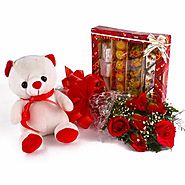 Buy/Send Assorted Sweet Box with Red Roses and Teddy Bear Combo - YuvaFlowers