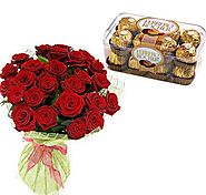 Buy/Send 30 Red Roses With Rocher Online - YuvaFlowers.com