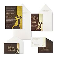 BROWN GOLD MATTE LASER CUT WEDDING INVITATION : SHINY_DANCING_STARS - 123WeddingCards