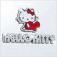 Hello Kitty graphic image logo with lettering in chrome decals. Custom die cut chrome decals and stickers at wholesal...