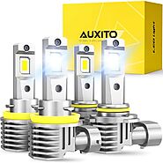 AUXITO 9005/HB3 H11/H8/H9 LED Bulbs Combo, 50000LM Bright 6500K Cool White, 120W Fanless Light Bulbs, Pack of 4
