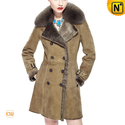 Women Vintage Leather Shearling Pea Coat CW640230