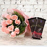 You are Perfect : 10 Pink Roses Jute Packing and 2 Bournville Chocolate
