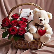 Send Love Basket with Bear Online Same Day Delivery - OyeGifts.com