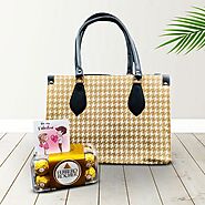 Buy/Send Exclusive Combo of Tote Handbag with Ferrero Box Online in India - OyeGifts