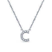 14K White Gold Diamond Initial 'C' Pendant Necklace