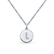 14K White Gold Diamond Initial 'L' Disc Pendant Necklace