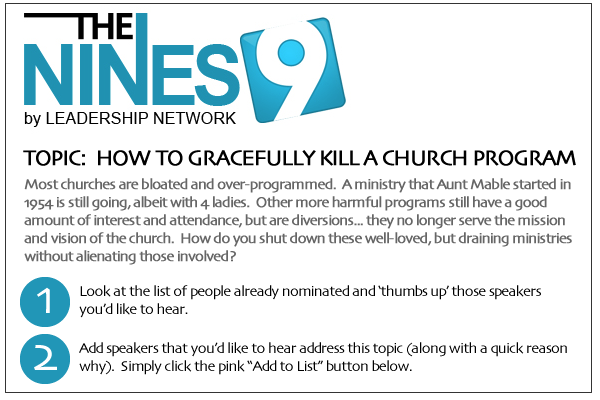Headline for 2012 NINES Speaker Suggestions - Killing a Church Program