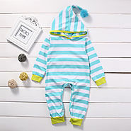 Striped Hooded Romper Playsuit for Baby Girls