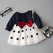 Navy Blue Dotted Bow Dress for Baby Girls - MyPreciousLittleOne