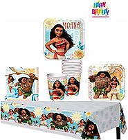 Disney Moana Party Supplies Pack for 8 Guests - Lunch Plates, Dessert Plates, Lunch Napkins, Cups, and a Table Cover