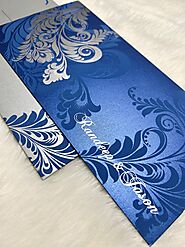 DARK BLUE SHIMMERY FLORAL THEMED - SCREEN PRINTED WEDDING CARD : CS-8259E - IndianWeddingCards