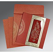 Red Shimmery Paisley Themed - Foil Stamped Wedding Invitations : CW-8230N | IndianWeddingCards