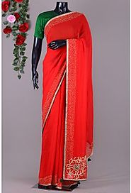 Blended Embroidery Sarees Online | Party Wear Sarees Online | Samyakk