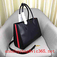 Prada Women's Bibliotheque Bag Calf Leather 1BG098 Black and Red