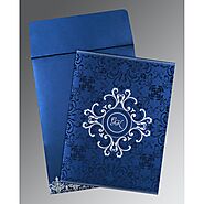 COBALT BLUE SHIMMERY SCREEN PRINTED WEDDING CARD : CIN-8244K - IndianWeddingCards