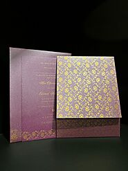 PURPLE SHIMMERY FLORAL THEMED - SCREEN PRINTED WEDDING INVITATION : CI-822D - IndianWeddingCards