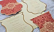 Red Shimmery Unique Themed - Screen Printed Wedding Card