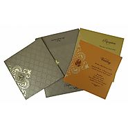 Khaki Shimmery Box Themed - Foil Stamped Wedding Invitation : CI-1791 | IndianWeddingCards