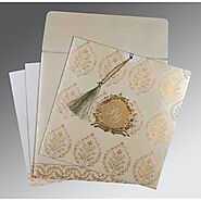 IVORY SHIMMERY UNIQUE THEMED - FOIL STAMPED WEDDING CARD : CI-8249B - IndianWeddingCards