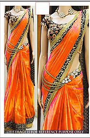 New Arrival Latest Fashionable Orange Paper Silk Plain Saree with Desi – Mahi Fashion