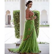 Bollywood Designer Opulent Green Net Fabric Machine Work Embroidered S – Mahi Fashion