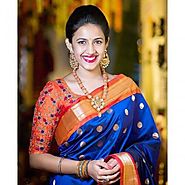 Niharika Konidela Blue and Orange Chanderi Silk Blue Bollywood Designe – Mahi Fashion