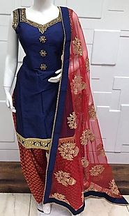Latest Designer Blue Cotton Embroidered Punjabi Patiala Salwar Kameez – Mahi Fashion