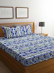 Buy Online Mafatlal Blue Cotton 144 TC Double Bed Sheet With Pillow Covers – mafatlalonline