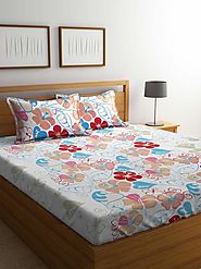 Buy Online Mafatlal White Cotton 144 TC Double Bed Sheet With Pillow C – mafatlalonline