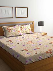 Buy Online Mafatlal Cream Cotton 144 TC Double Bed Sheet With Pillow Covers – mafatlalonline