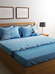 Buy Online Mafatlal Blue Cotton 144 TC Double Bed Sheet with 4 Pillow Covers – mafatlalonline