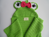 Crocheted Baby Bath Towel with Hood Frog Made of Premium Quality Italian Cotton, One of Kind Gift Idea, Size 0-2 Year...
