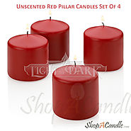 Unscented Red Pillar Candles Wholesale Set Of 4 At Shopacandle