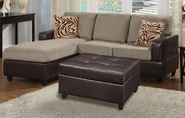 Bobkona Manhanttan Reversible Microfiber 3-Piece Sectional Sofa with Faux Leather Ottoman in Pebble Color