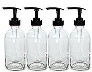 4, Large, 8 oz, Empty, Clear Glass Bottles with Black Lotion Pumps