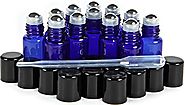 12, Cobalt Blue, 3 ml Glass Roll-on Bottles with Stainless Steel Roller Balls - Dropper included …