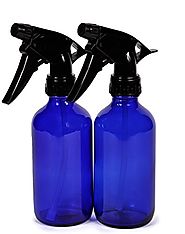 2, Large, 8 oz,Cobalt Blue Glass Spray Bottles with Black Trigger Sprayers