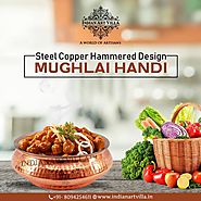 Steel Copper Hammered Design Mughlai Handi - IndianArtVilla