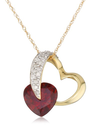 10k Yellow Gold Diamond and Garnet Heart-Shaped Pendant, 18"