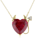 XPY 14k Yellow Gold Created Ruby Heart Devil Pendant Necklace with Diamond Accent, 18"