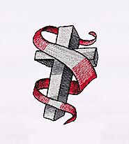 Red Ribbon Swirling Cross Embroidery Design | EMBMall