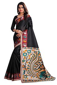 Latest Designer Black Khadi Silk Kalamkari Saree with Printed Pallu – Mahi Fashion