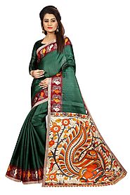 Latest Designer Green Khadi Silk Kalamkari Saree with Printed Pallu – Mahi Fashion